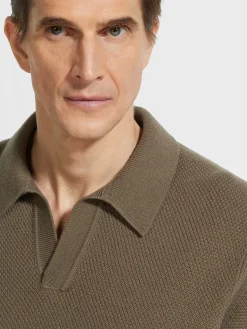 Dark Khaki Mélange Oasi Cashmere Polo Shirt