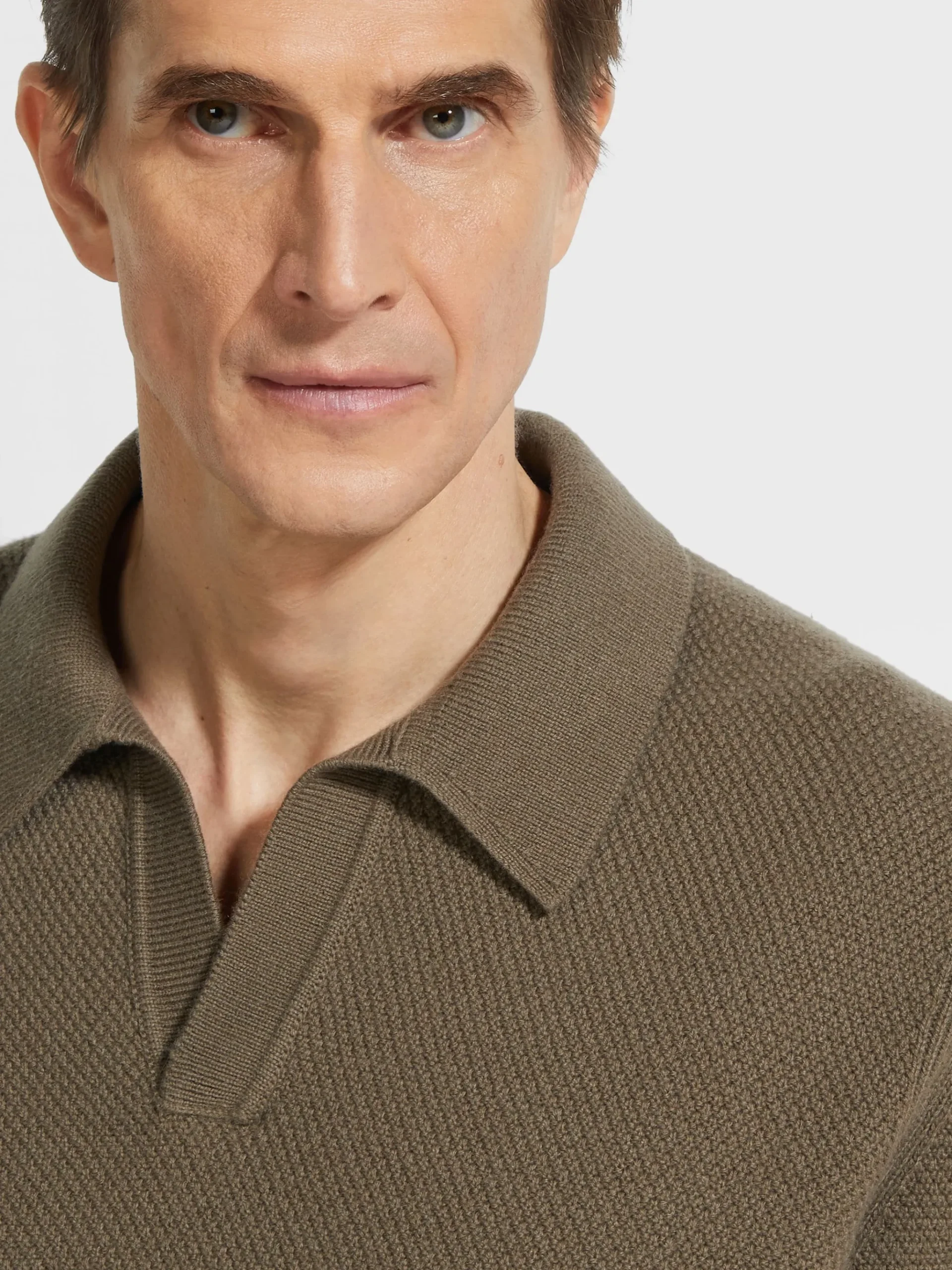 Dark Khaki Mélange Oasi Cashmere Polo Shirt