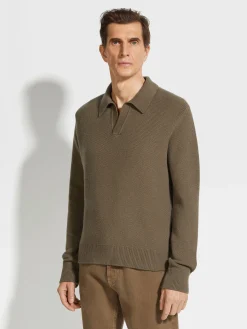 Dark Khaki Mélange Oasi Cashmere Polo Shirt