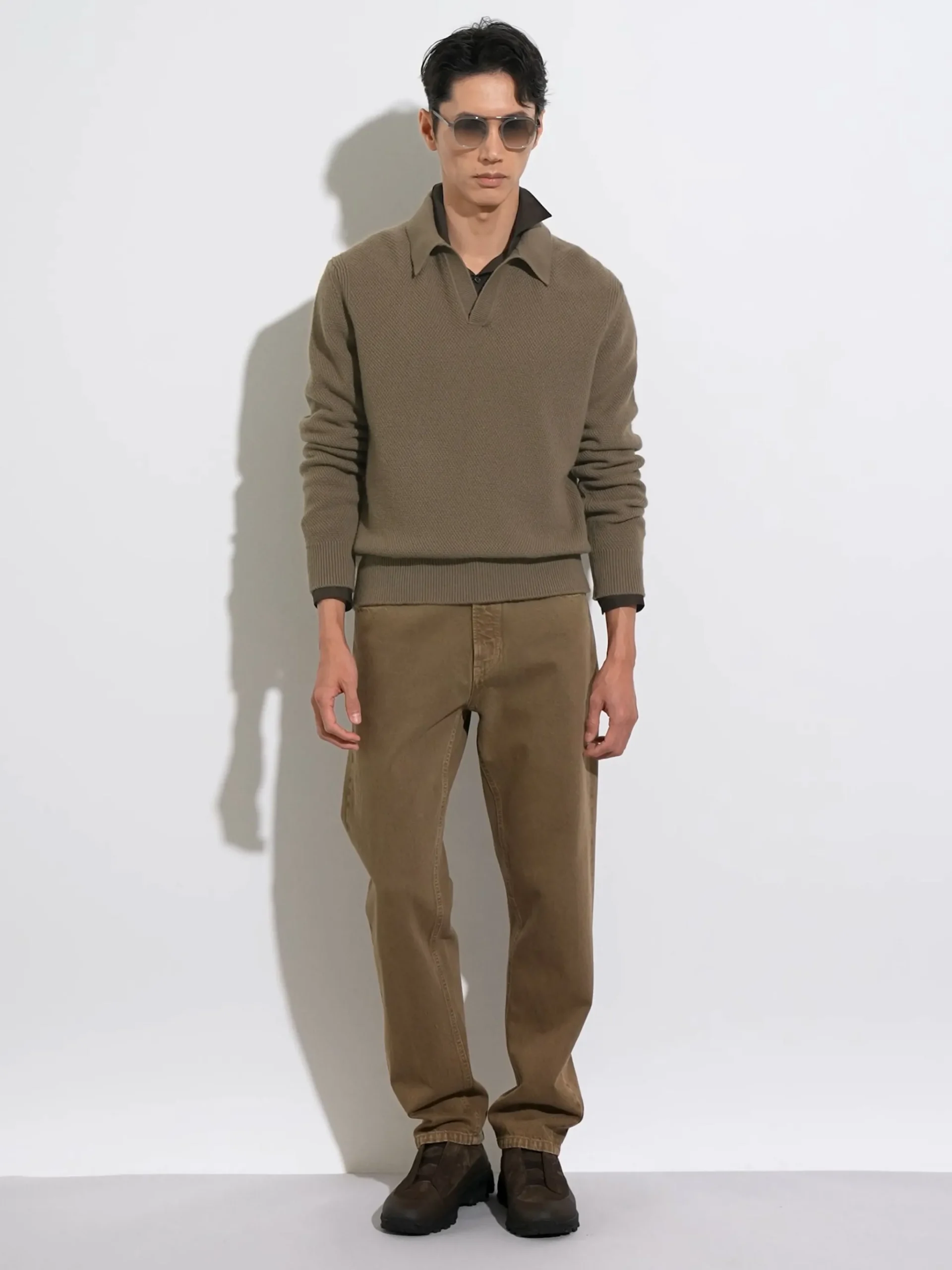 Dark Khaki Mélange Oasi Cashmere Polo Shirt