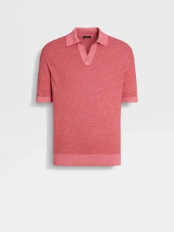 Fuchsia Mélange Silk Cashmere and Linen Polo Shirt