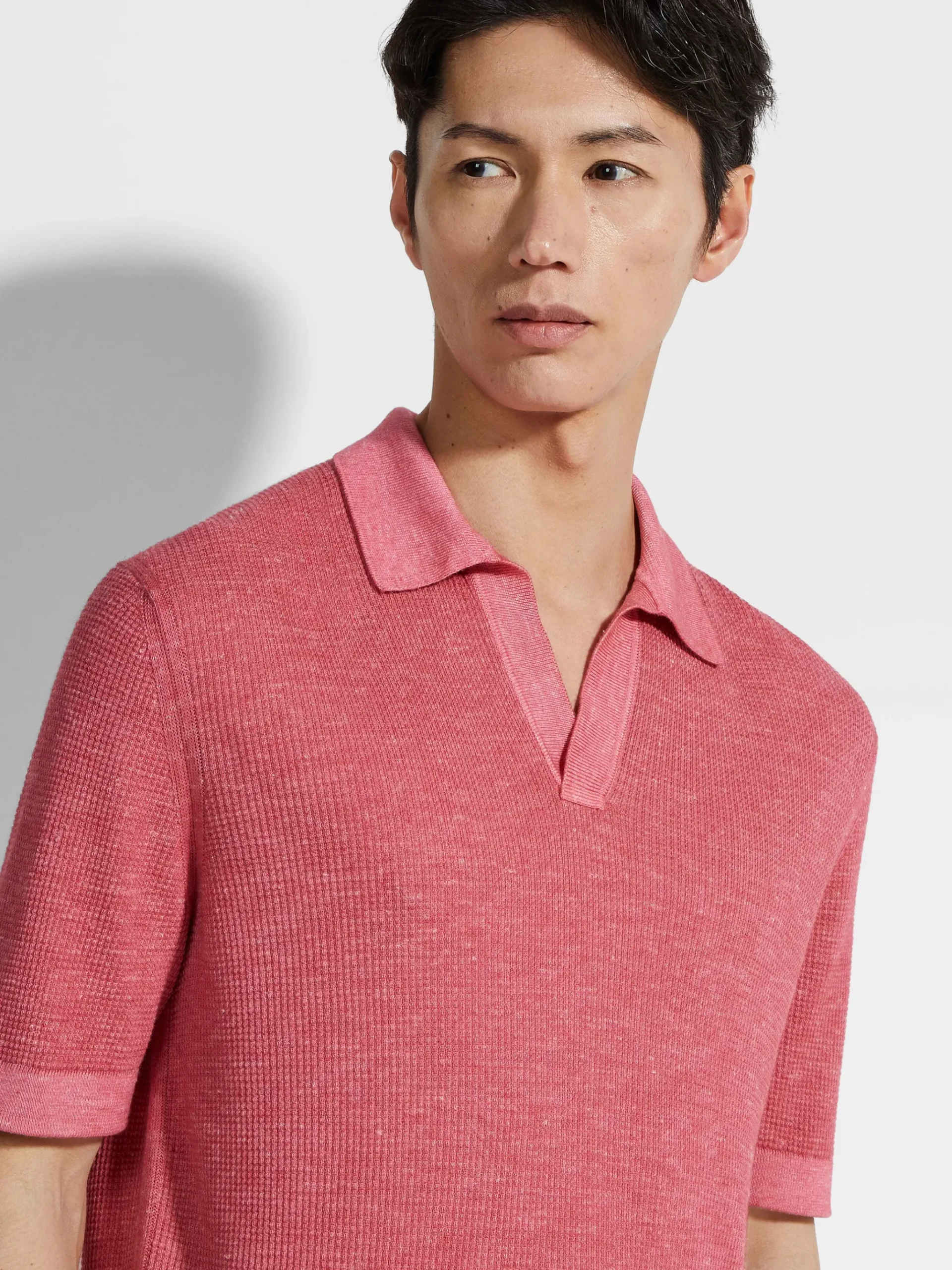 Fuchsia Mélange Silk Cashmere and Linen Polo Shirt