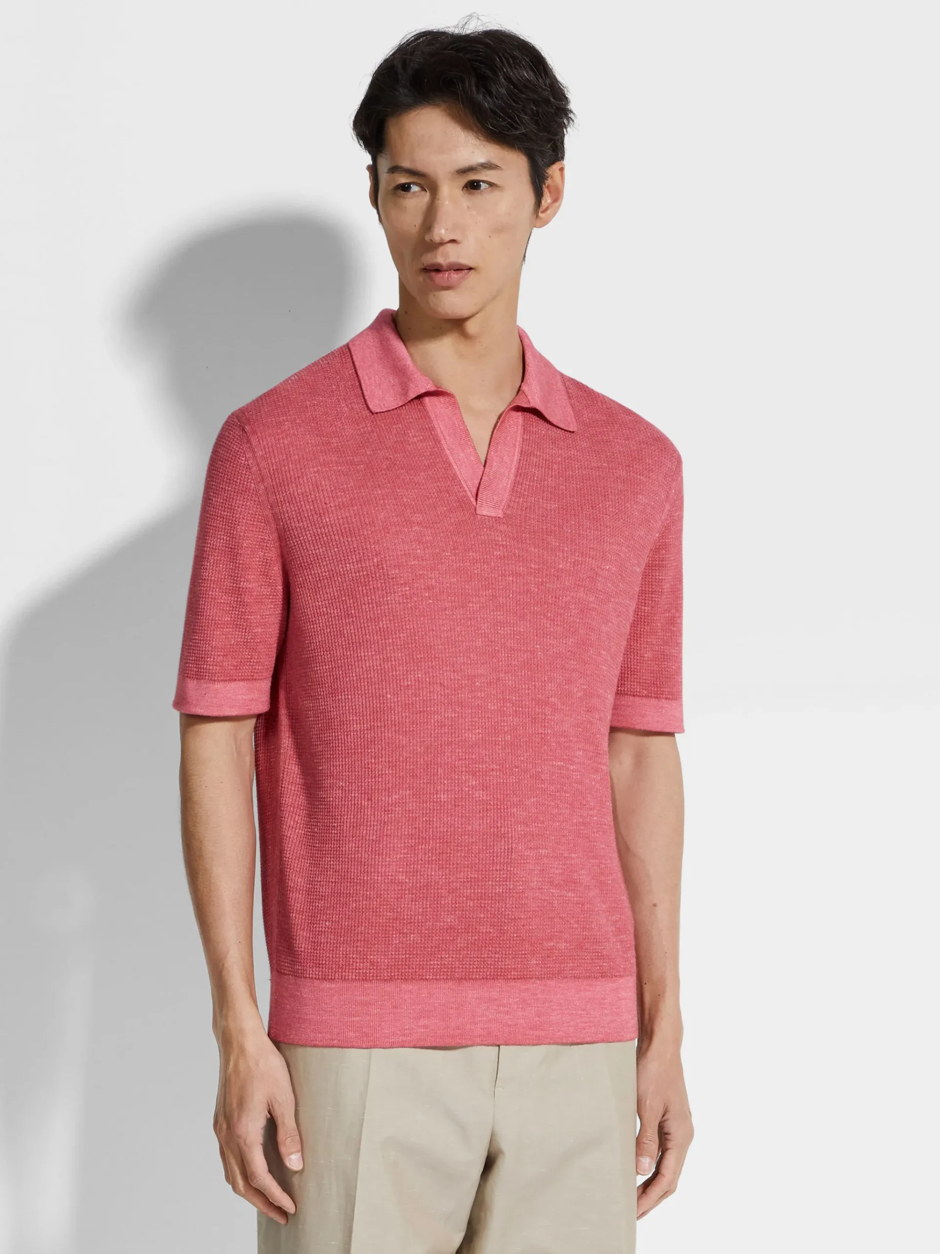 Fuchsia Mélange Silk Cashmere and Linen Polo Shirt