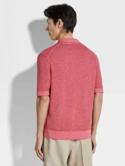 Fuchsia Mélange Silk Cashmere and Linen Polo Shirt