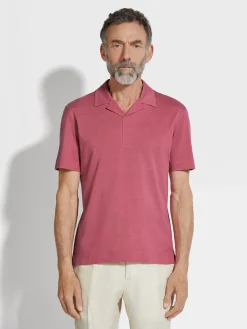 Fuchsia Silk and Cotton Piquet Polo Shirt