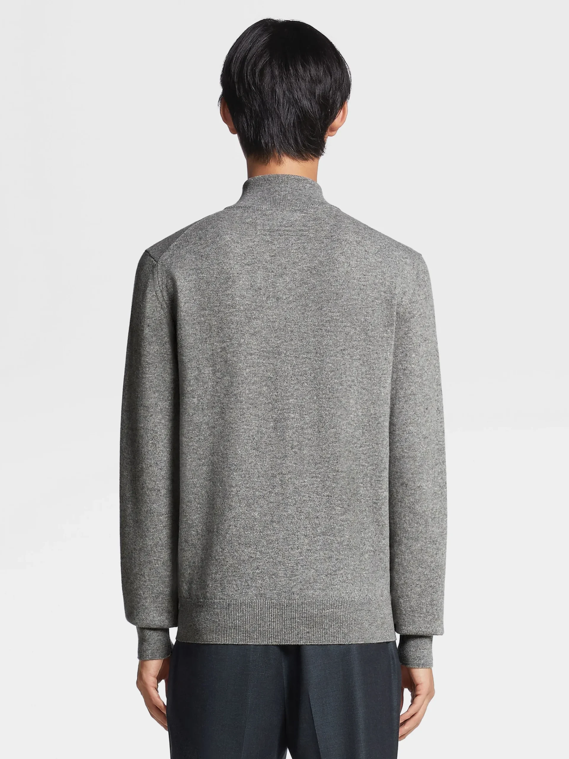 Grey Mélange Oasi Cashmere Zip Mock Neck Sweater
