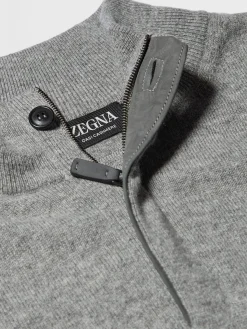 Grey Mélange Oasi Cashmere Zip Mock Neck Sweater