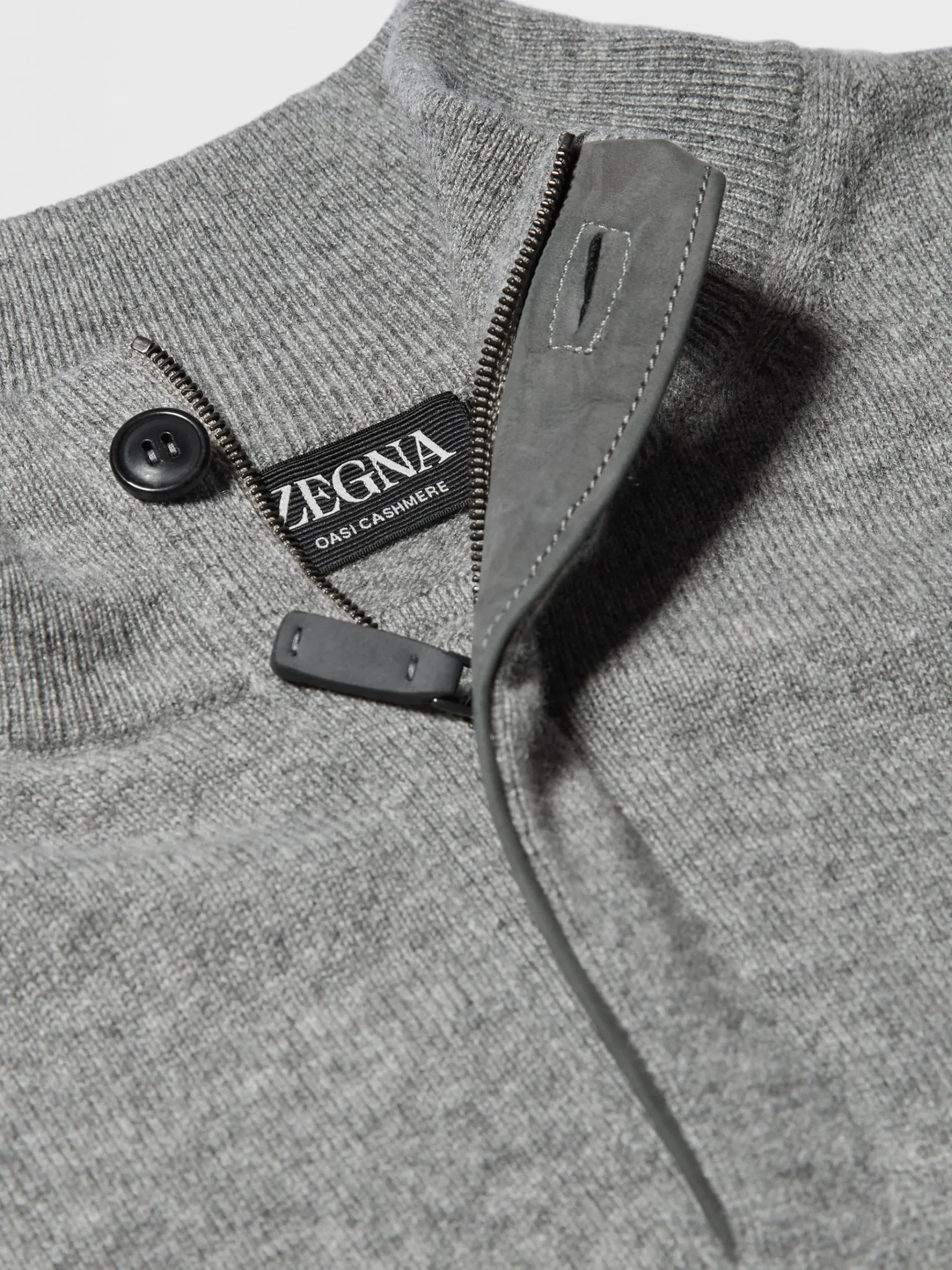 Grey Mélange Oasi Cashmere Zip Mock Neck Sweater