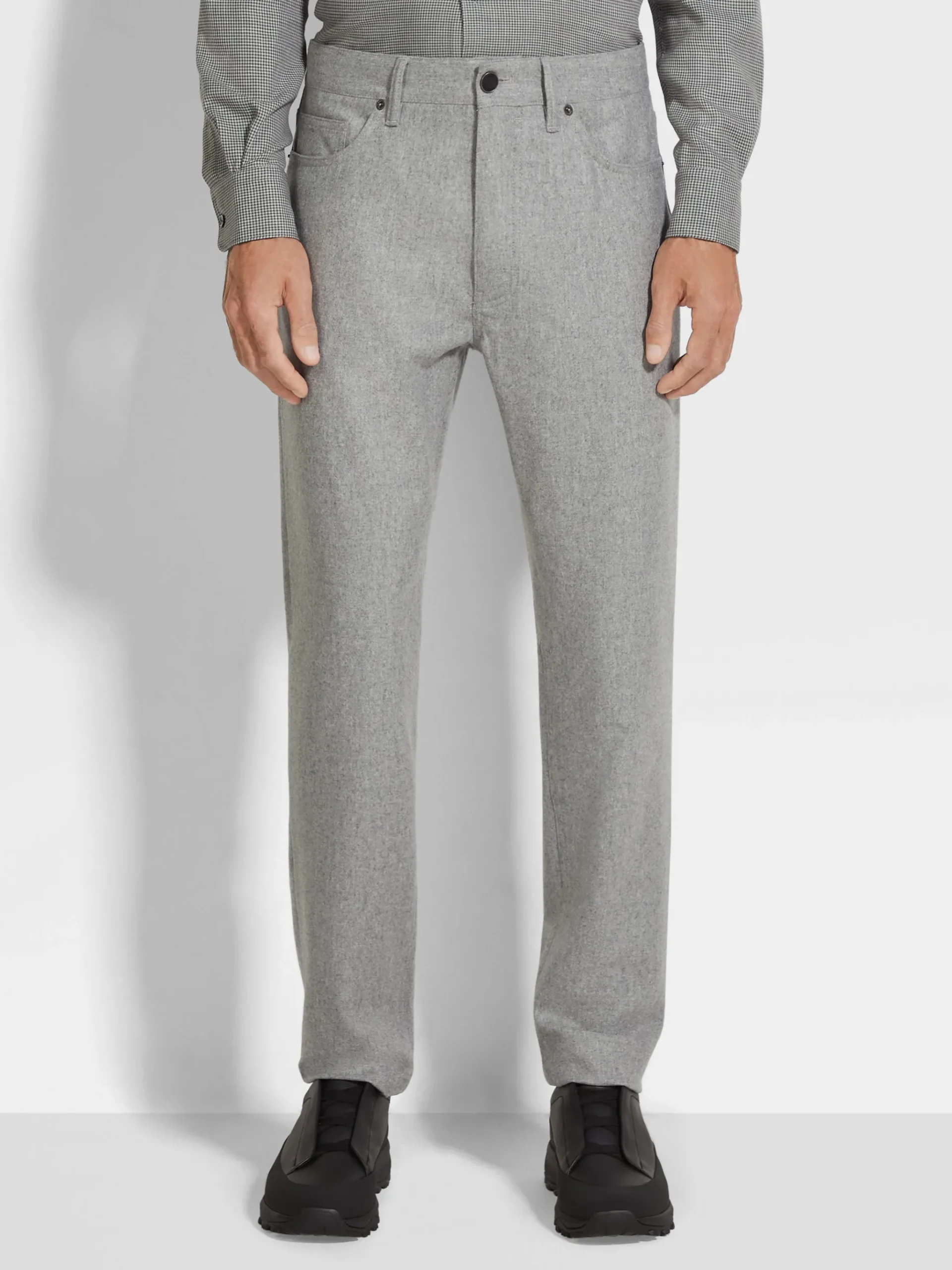 Grey Mélange Wool and Cashmere Roccia Pants