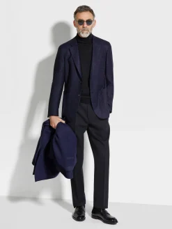 Ink Blue and Black Cashmere and Linen Jacket