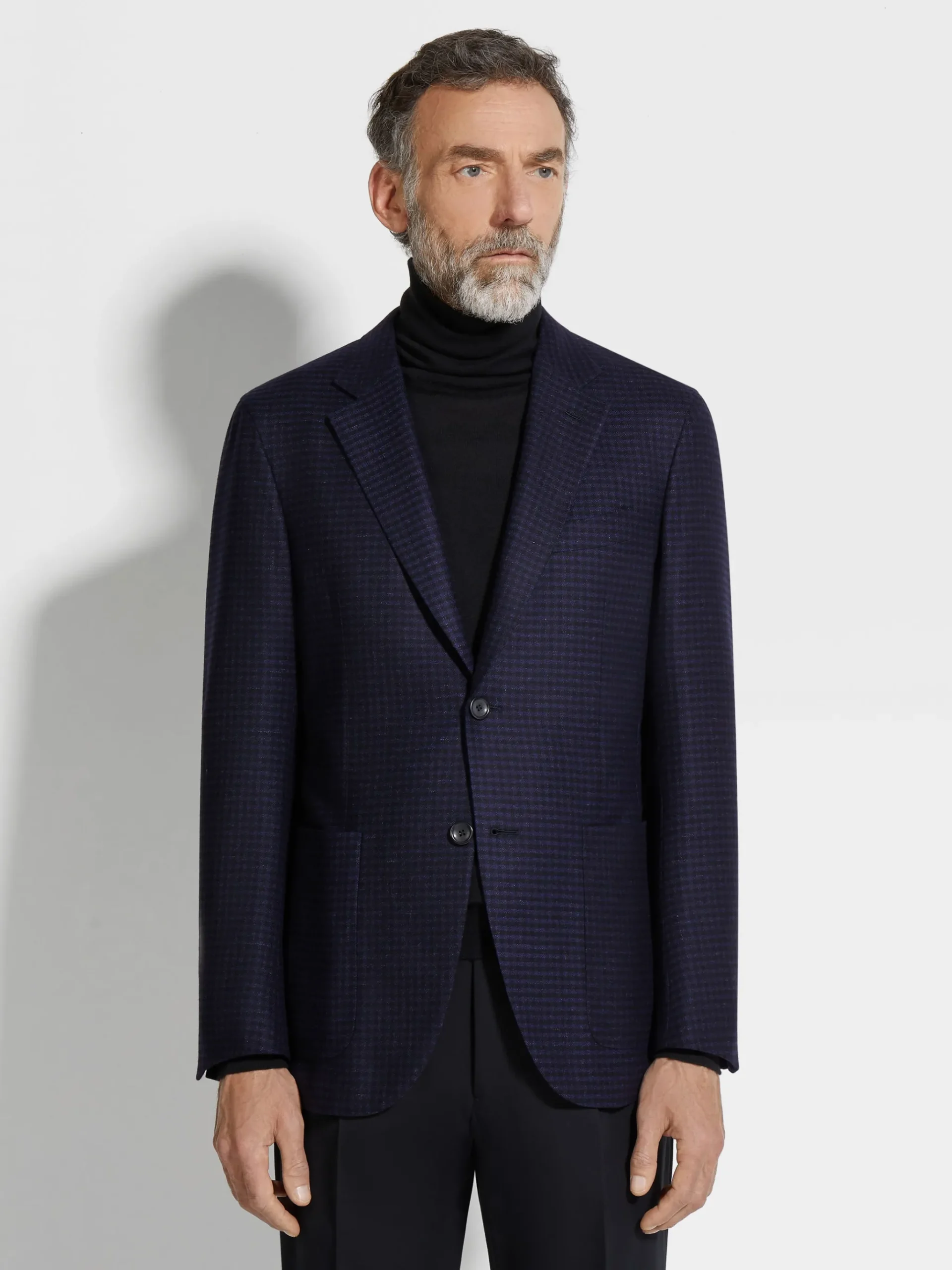 Ink Blue and Black Cashmere and Linen Jacket