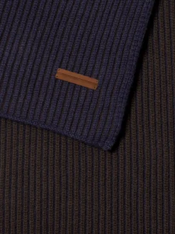 Ink Blue and Dark Brown Oasi Cashmere Scarf