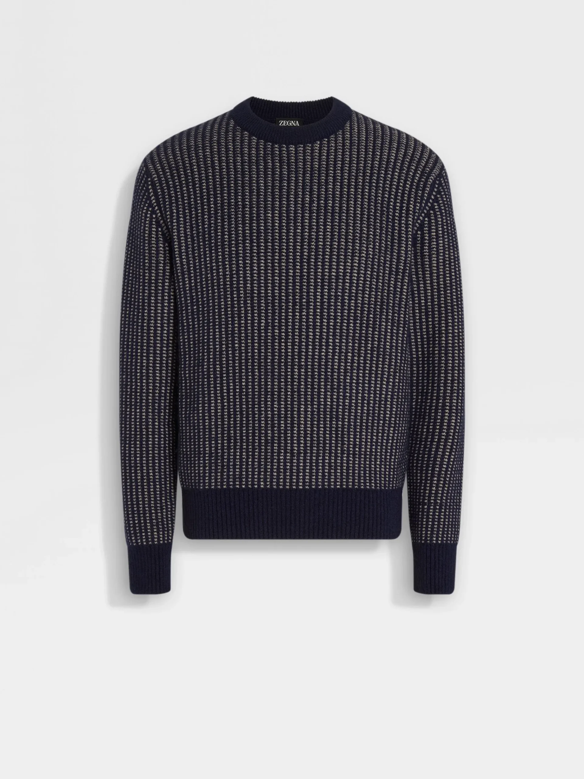 Ink Blue and Light Taupe Cashmere Mohair and Silk Crewneck