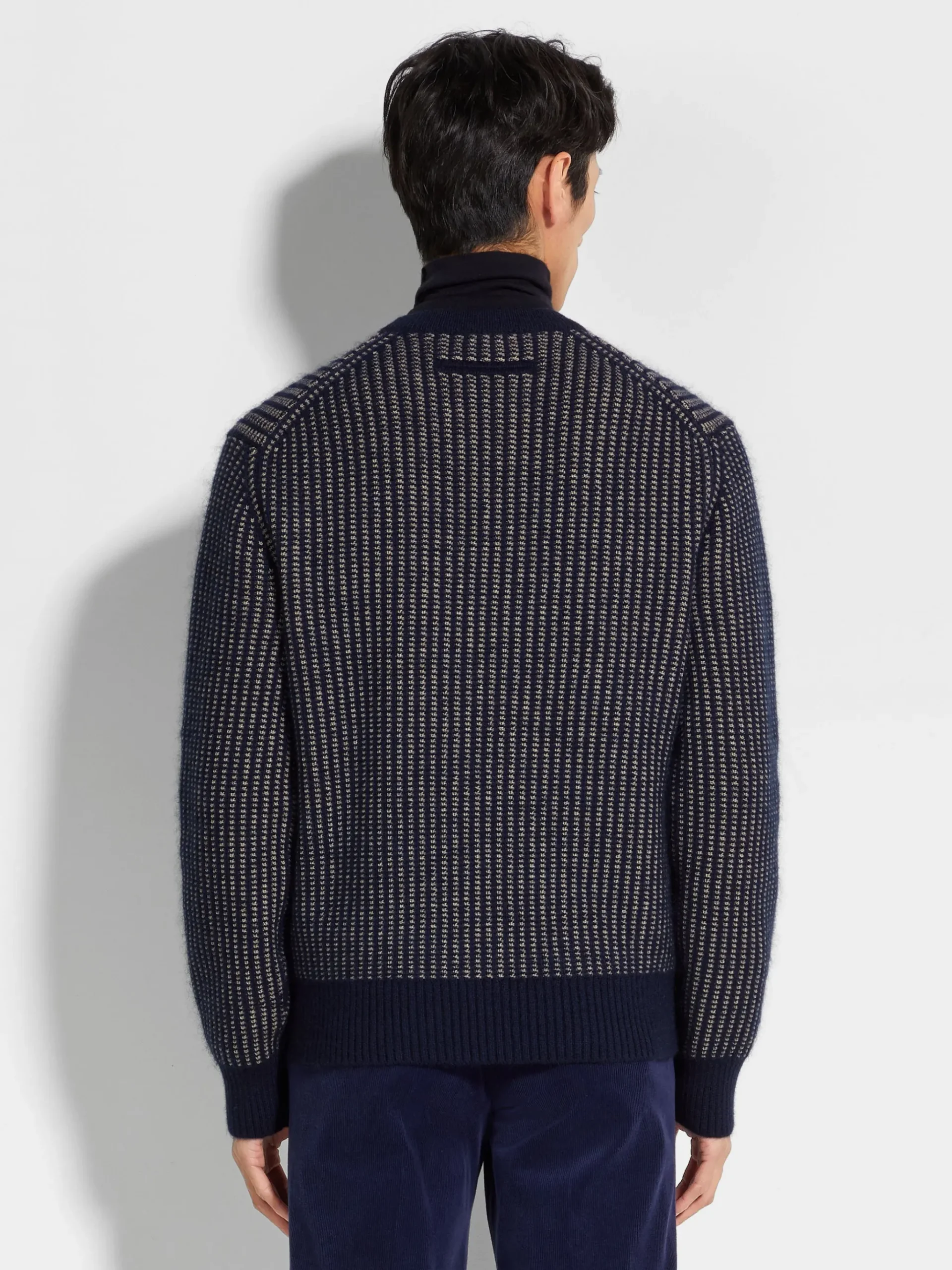 Ink Blue and Light Taupe Cashmere Mohair and Silk Crewneck