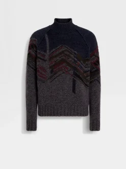 Ink Blue Cashmere Mohair and Silk Turtleneck