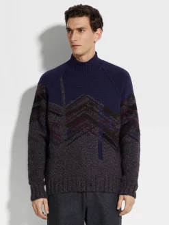 Ink Blue Cashmere Mohair and Silk Turtleneck