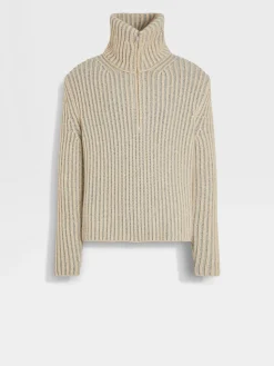 Light Beige and Grey Oasi Cashmere Turtleneck