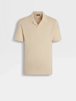 Light Beige Silk and Cotton Piquet Polo Shirt