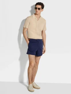 Light Beige Silk and Cotton Piquet Polo Shirt