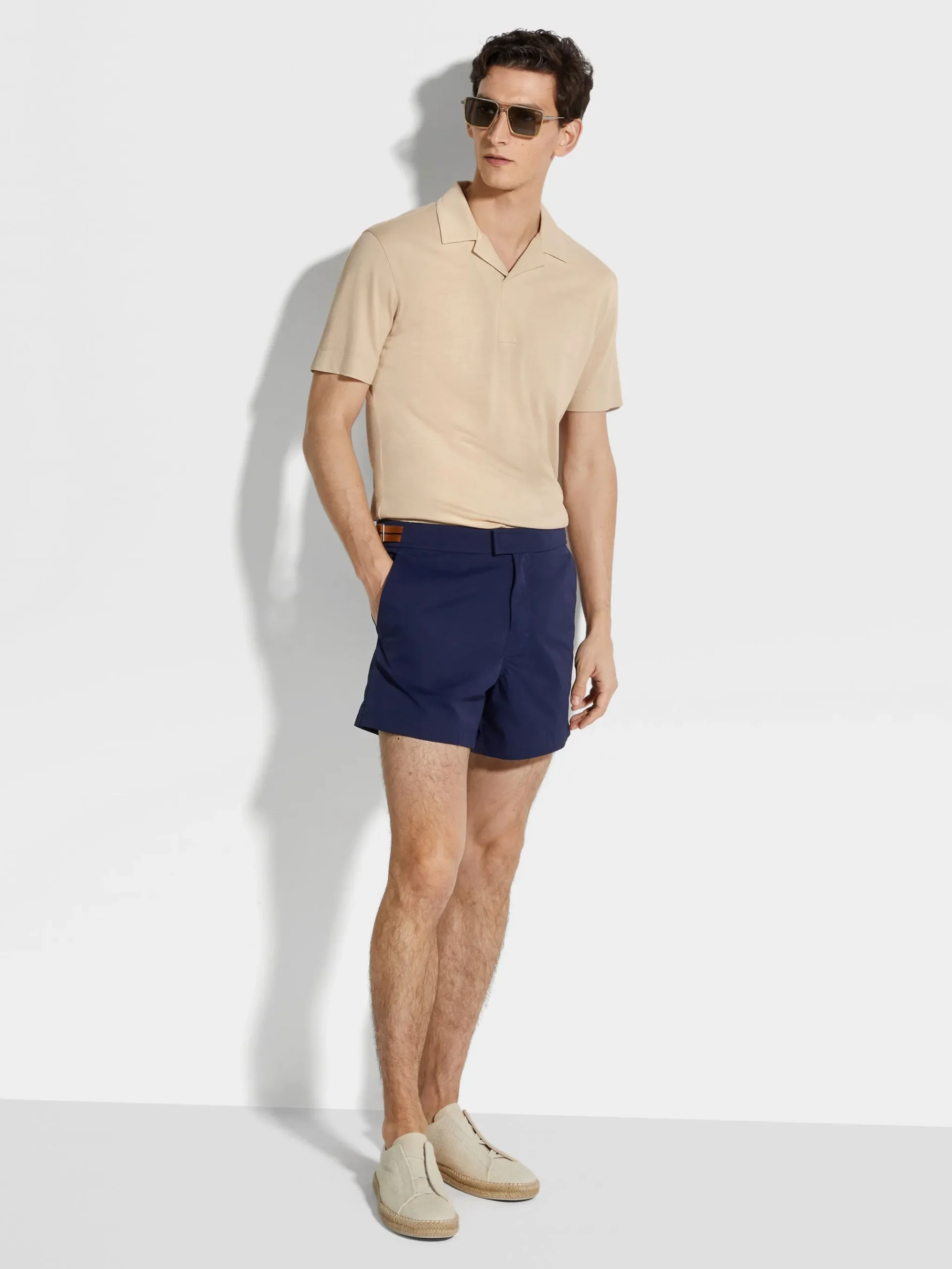 Light Beige Silk and Cotton Piquet Polo Shirt