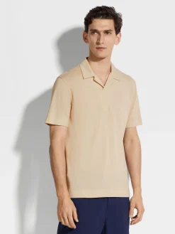 Light Beige Silk and Cotton Piquet Polo Shirt