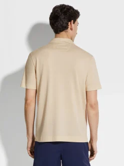 Light Beige Silk and Cotton Piquet Polo Shirt