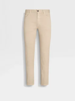 Light Beige Stretch Linen and Cotton Roccia Jeans