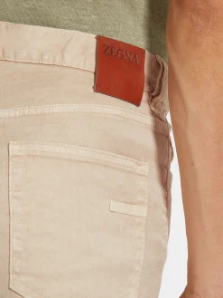 Light Beige Stretch Linen and Cotton Roccia Jeans