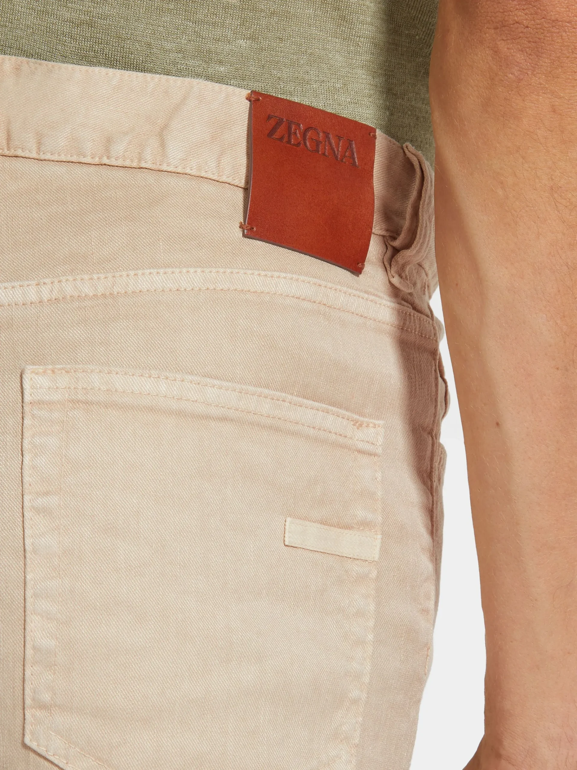 Light Beige Stretch Linen and Cotton Roccia Jeans