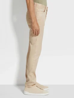 Light Beige Stretch Linen and Cotton Roccia Jeans