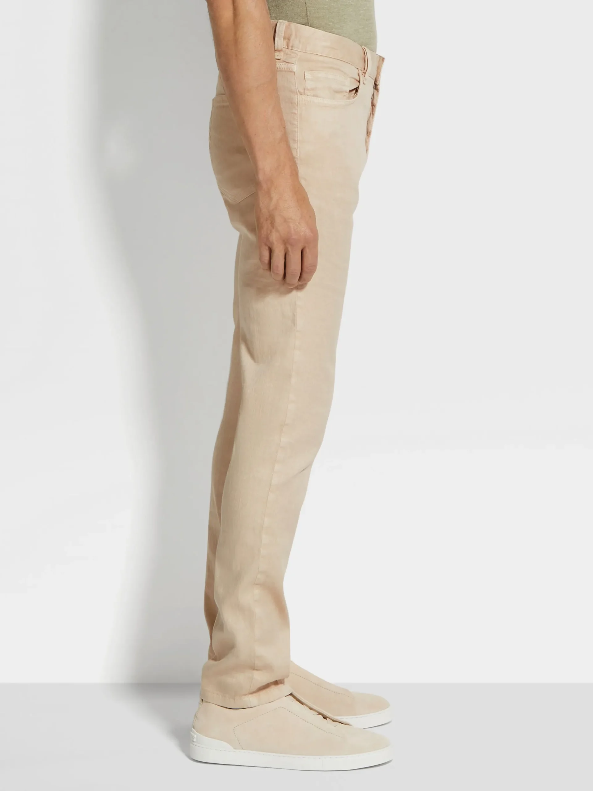 Light Beige Stretch Linen and Cotton Roccia Jeans