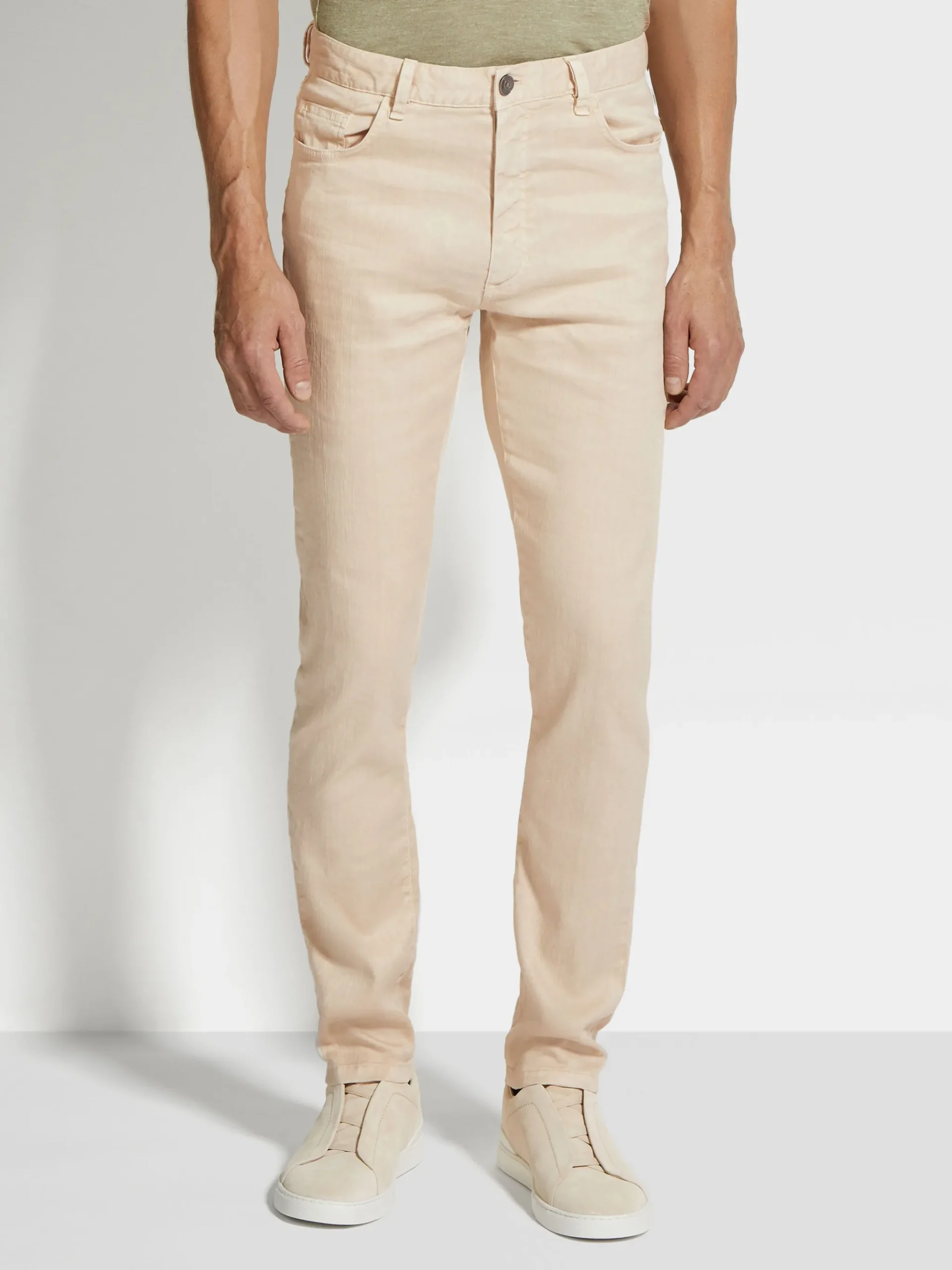 Light Beige Stretch Linen and Cotton Roccia Jeans