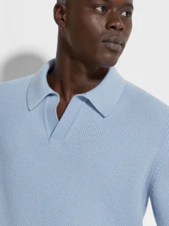 Light Blue Mélange Oasi Cashmere Polo Shirt