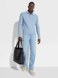 Light Blue Mélange Oasi Cashmere Polo Shirt