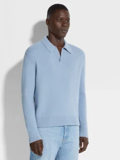 Light Blue Mélange Oasi Cashmere Polo Shirt