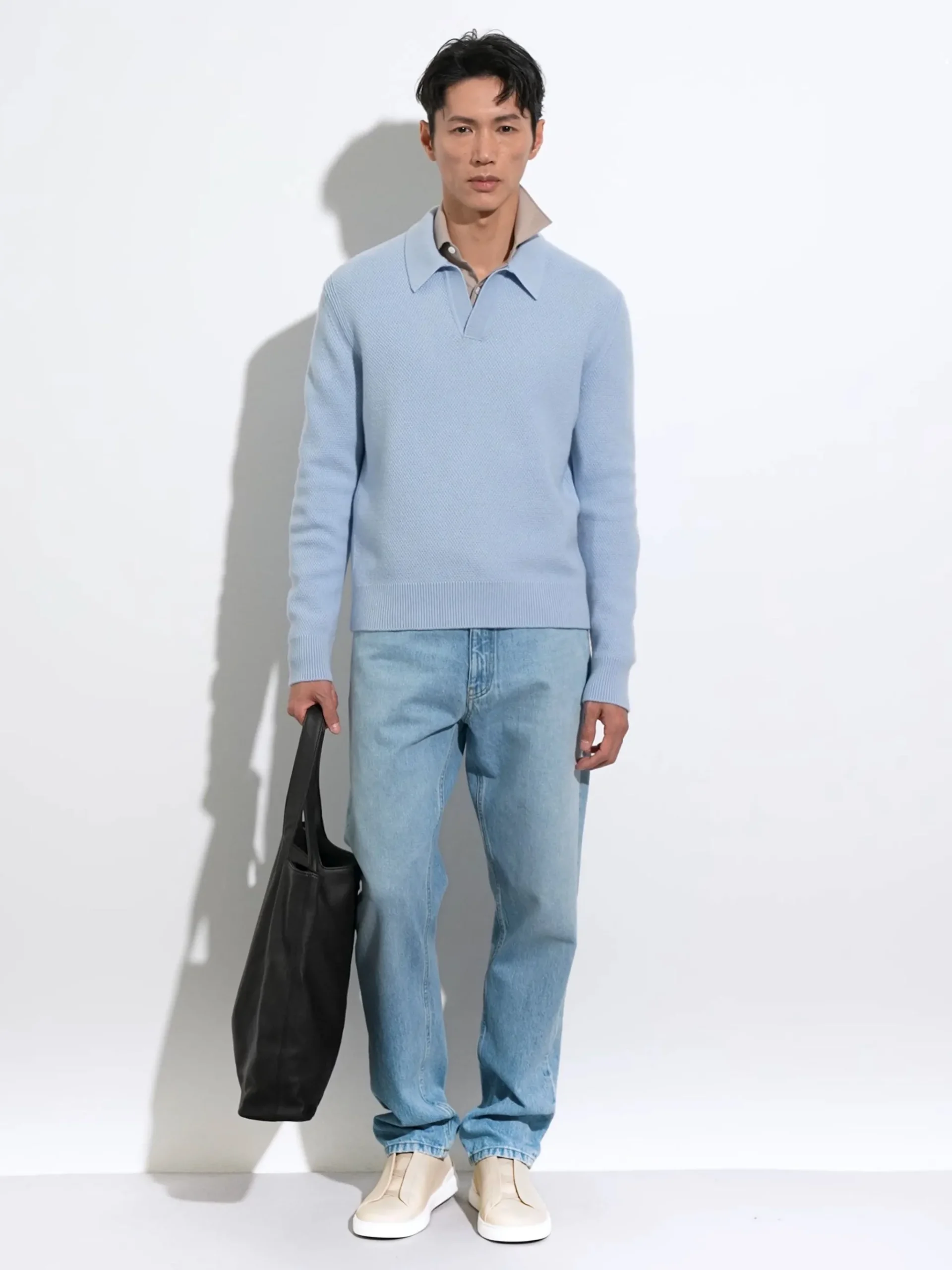 Light Blue Mélange Oasi Cashmere Polo Shirt