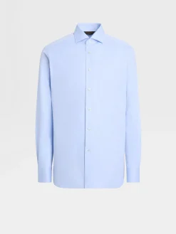 Light Blue Sea Island Cotton Long-sleeve Tailoring Shirt