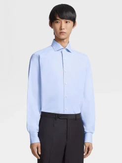 Light Blue Sea Island Cotton Long-sleeve Tailoring Shirt