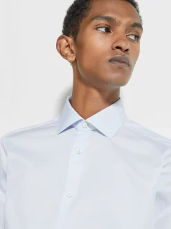 Light Blue Structured Micro-striped Trecapi Cotton Shirt