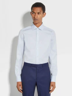 Light Blue Structured Micro-striped Trecapi Cotton Shirt