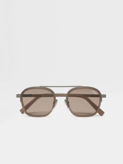 Light Brown Orizzonte I Acetate and Metal Sunglasses