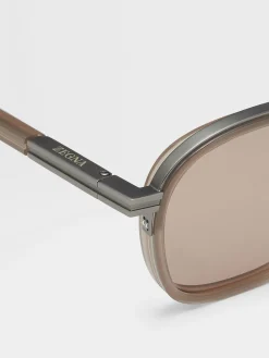 Light Brown Orizzonte I Acetate and Metal Sunglasses