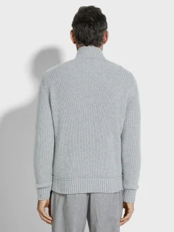 Light Grey and Grey Mélange Oasi Cashmere Full Zip Cardigan