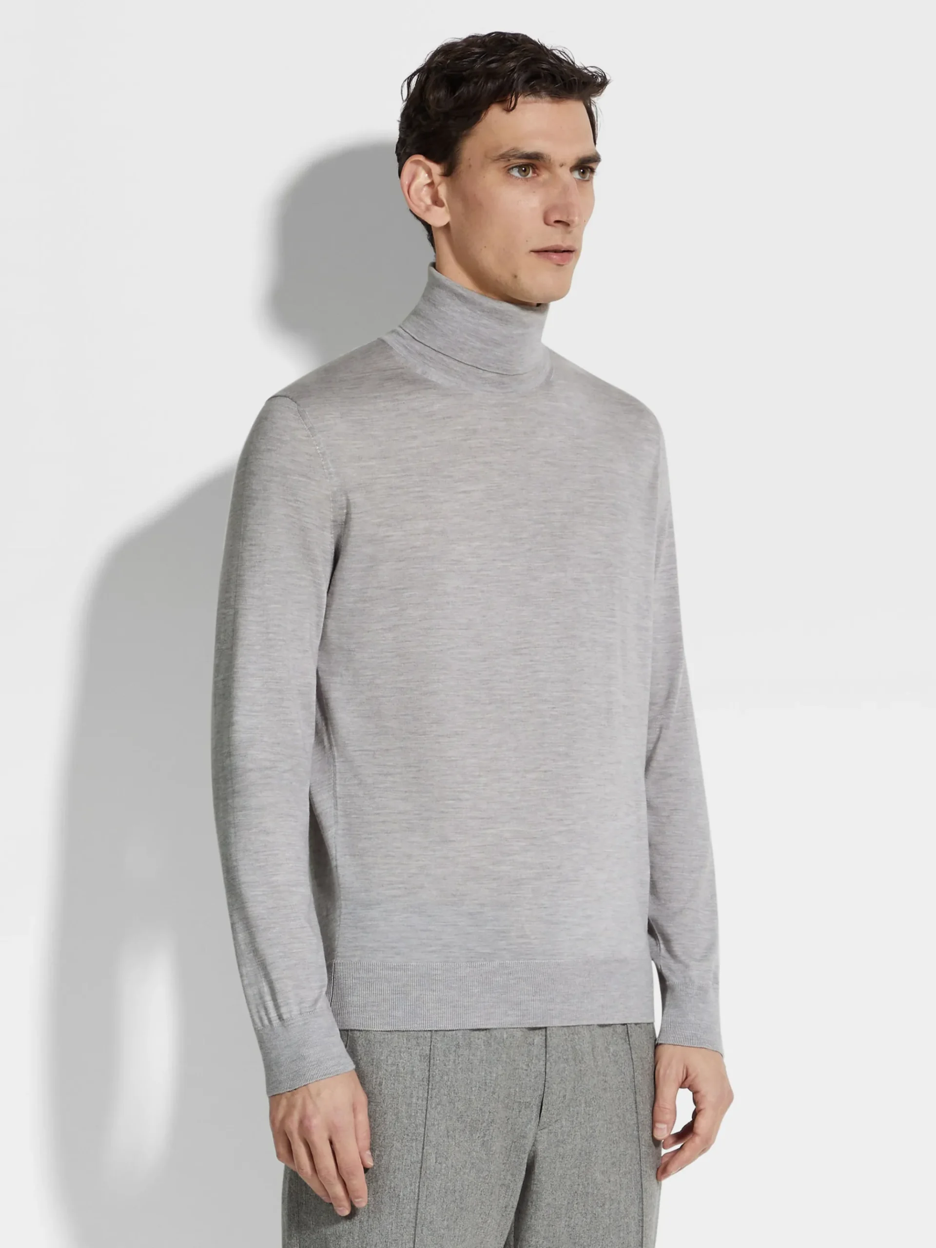 Light Grey Mélange Cashseta Turtleneck