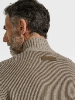 Light Taupe and Khaki Mélange Oasi Cashmere Full Zip Cardigan
