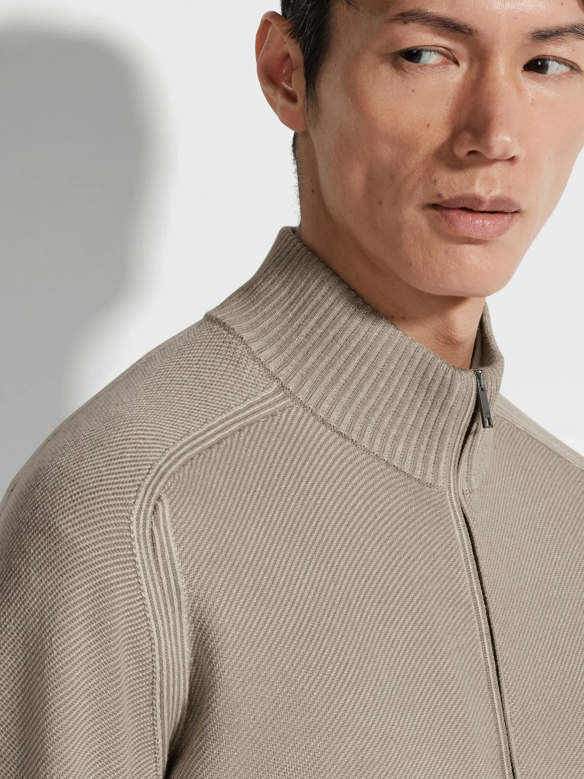 Light Taupe Cashseta Full Zip Cardigan