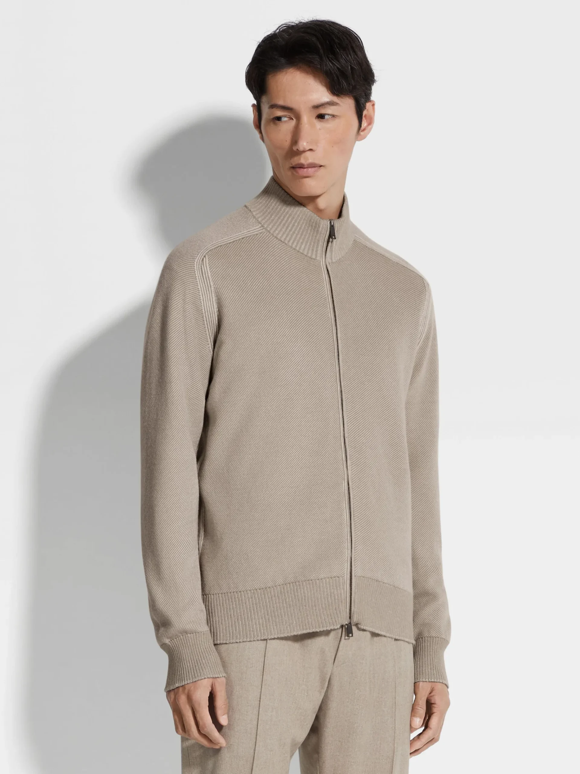 Light Taupe Cashseta Full Zip Cardigan