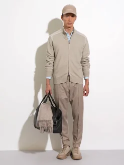 Light Taupe Cashseta Full Zip Cardigan