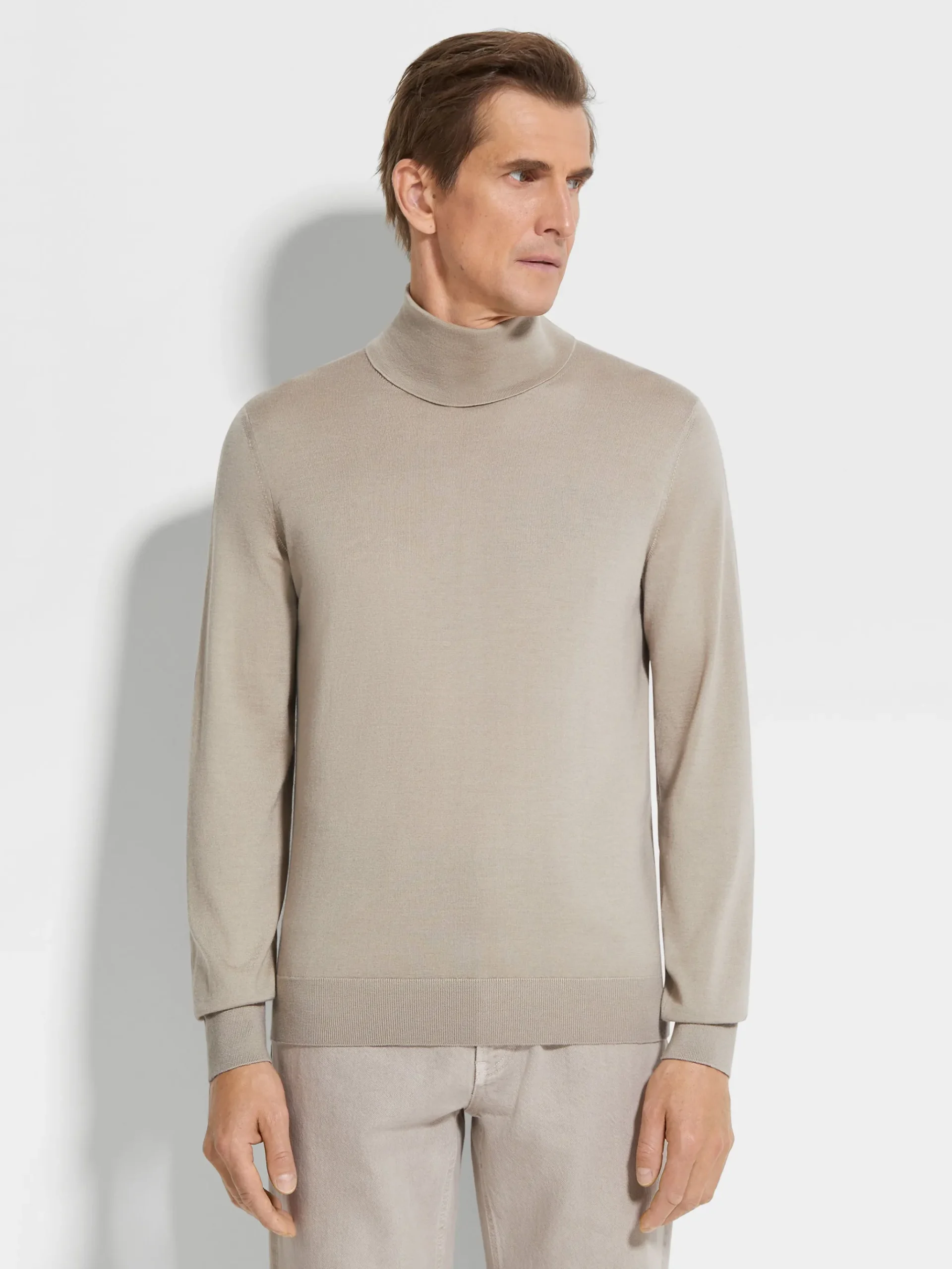 Light Taupe Cashseta Turtleneck