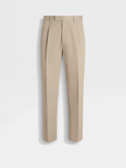 Light Taupe Cotton and Wool Pants